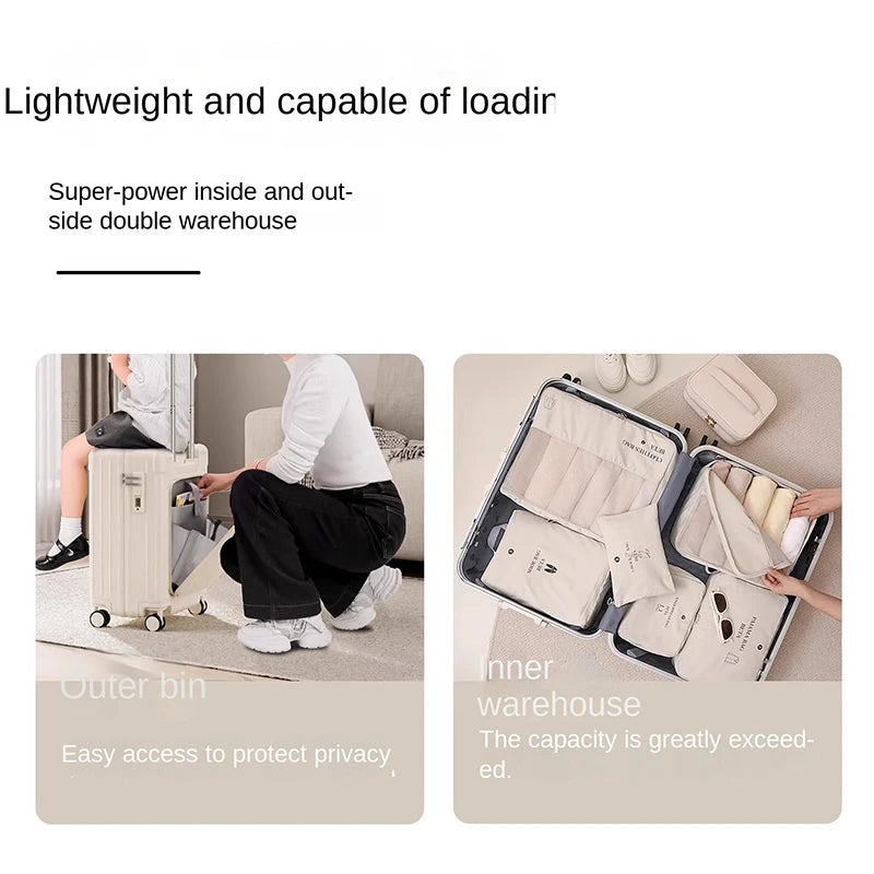 Double Trolley Children's Luggage New Ride on Suitcase  20 Inch Boarding Box Rear Opening Laptop Bag Sturdy and Durable Suitcase