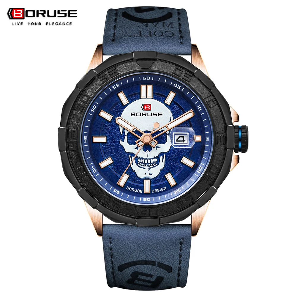 BORUSE Mens Brand Watches High Quality Luxury Leather Sport Waterproof Date Quartz Wristwatch for Men Relogio Masculino