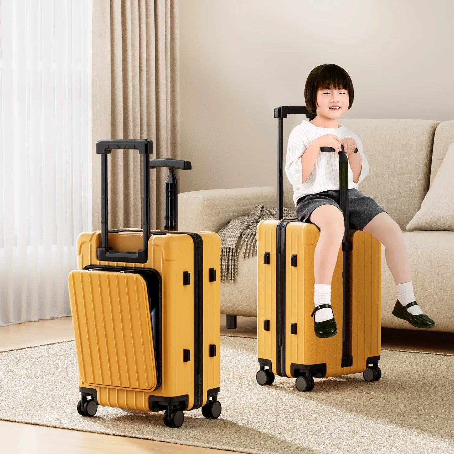 Double Trolley Children's Luggage New Ride on Suitcase  20 Inch Boarding Box Rear Opening Laptop Bag Sturdy and Durable Suitcase