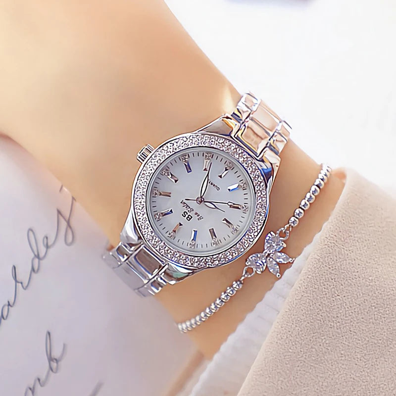 Women Wrist Watches For Ladies Dress Gold Watch Crystal Diamond Women Watches Stainless Steel Silver Clock Montre Femme