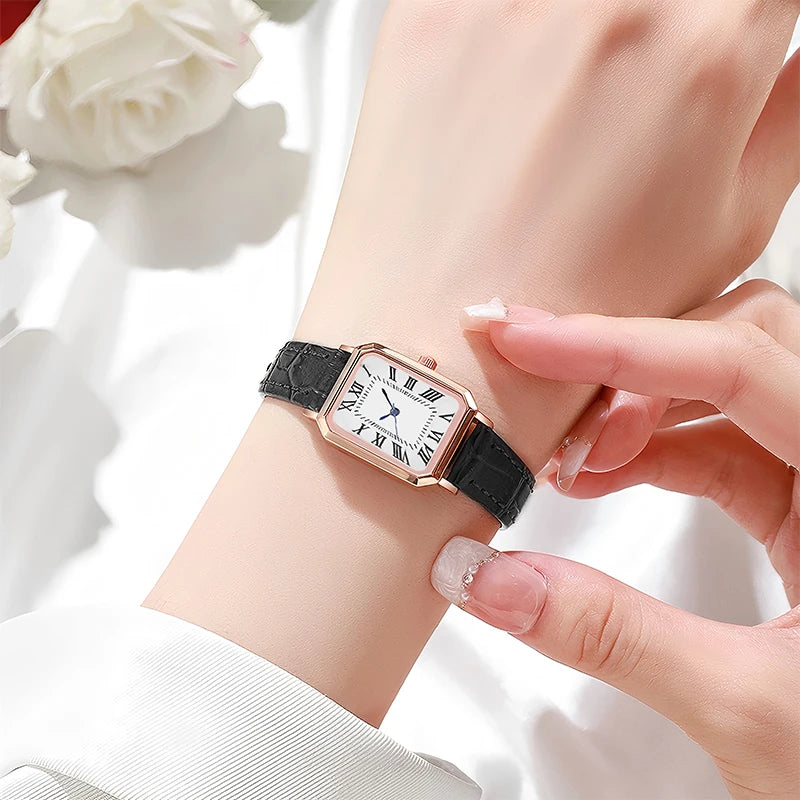 Women's Watch, Quartz Watch, Simple Fashion Casual Watch, Small Elegant Leather Strap, Square Dial with Roman Numerals