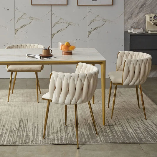 Velvet Dining Chairs Set of 6,Modern Dining Chair with Golden Metal Legs, Woven Upholstered Chairs Dining Room,Kitchen