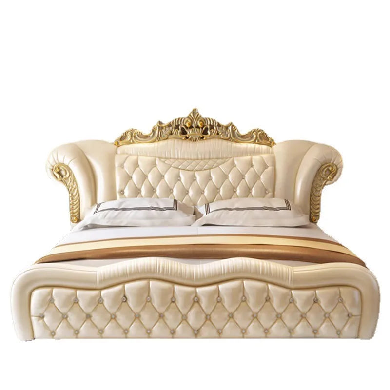 Wooden King Size Frame Double Bed Luxury Unique Twin Room European Bed Aesthetics Modern Lit 2 Personnes Home Furniture