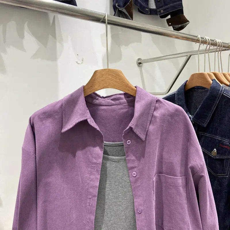 Women's Clothing Early Autumn New Purple Cotton Long Sleeve Shirt for Women Casual Loose-Fit Versatile Outerwear Shirt Top