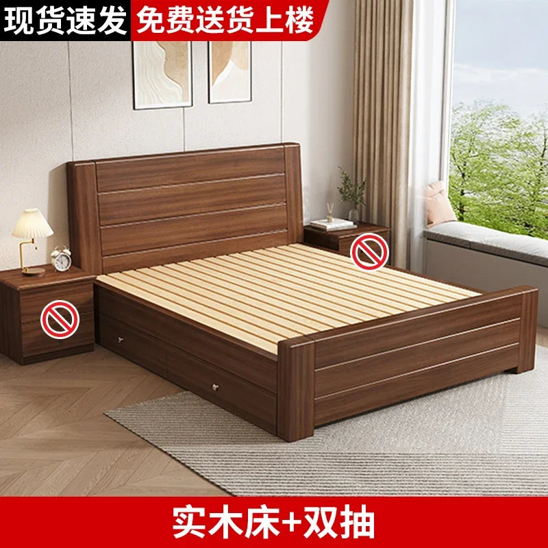 Wooden Cheap Storage Bed Bedroom Elegant Pretty Luxury Full Size Frame Bed Bases Queen Home Cama Box Casal House Accessories