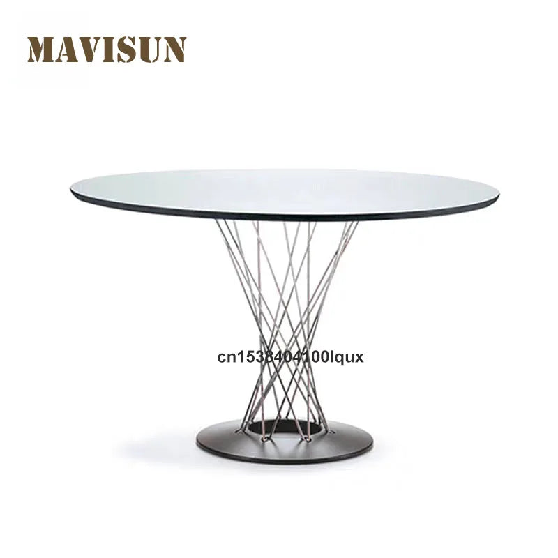 Industrial Style Metal Round Transparent Tempered Glass Or Solid Wood Tabletop Electroplated Steel Frame 0.8 meters Dining Table