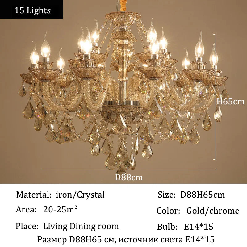 Luxury Home Crystal Chandeliers Villa Lighting for Living Room Decorate LED Ceiling Pendant Lights Indoor Hanging Lights Fixture
