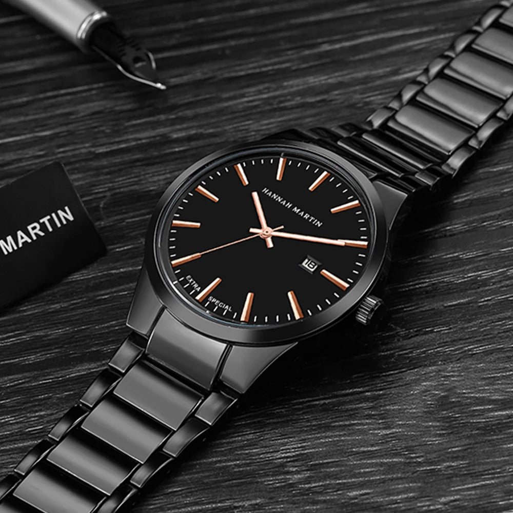 Mens Watch Top Brand Original Sports Quartz Black Mens Watch All Steel Waterproof Classic Business Fashion Calendar Wristatches