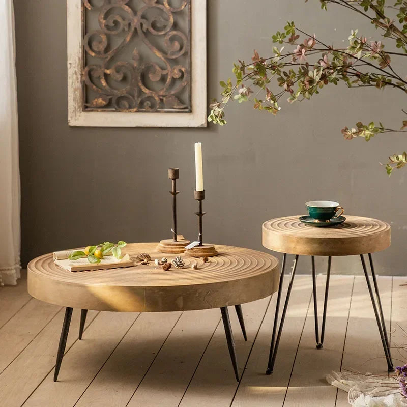 Modern Minimalist Tea Coffee Tables Retro Solid Wood Sofa Round Side Tables Creative Mini Center Table Living Room Furniture