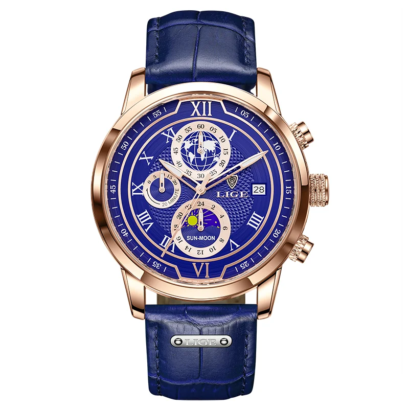 2025 New Mens Watches LIGE Top Brand Leather Chronograph Waterproof Sport Automatic Date Quartz Watch For Men Relogio Masculino