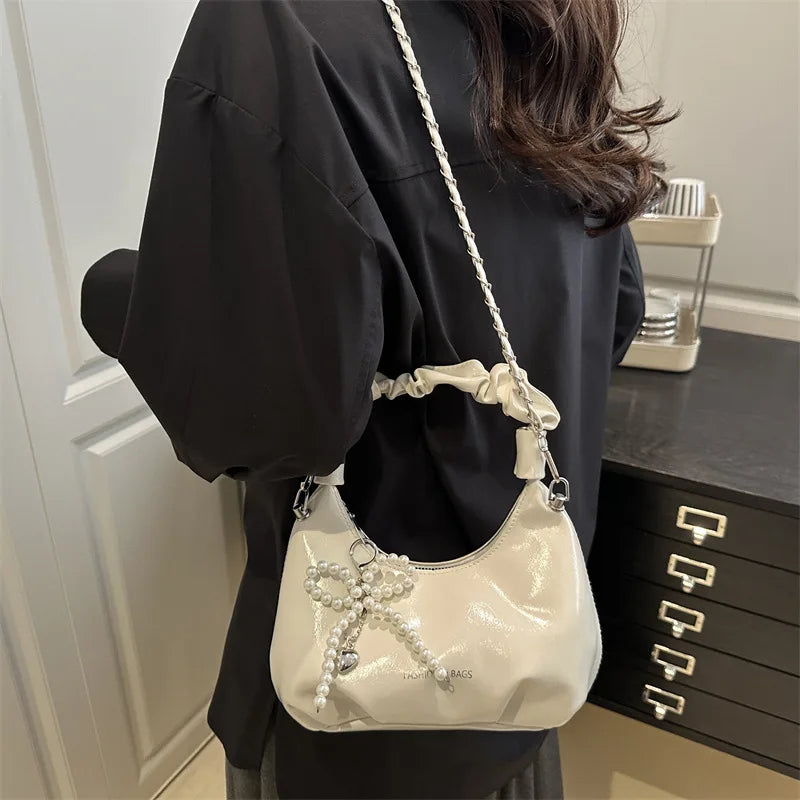 Wine Red Handbag For Women 2025 Summer New Pleated Shoulder Bag Vintage Versatile Chain Crossbody Bags High-end Commuting Purses