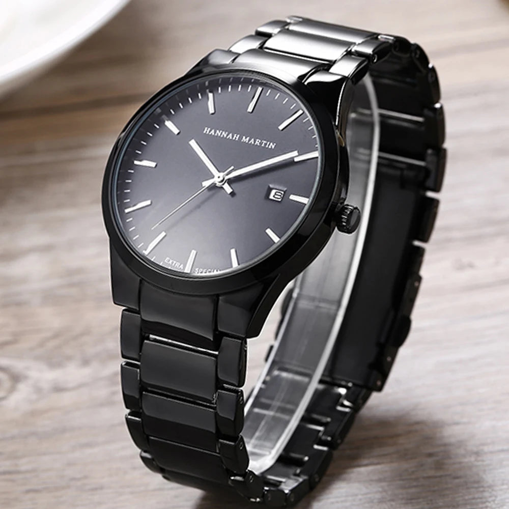 Mens Watch Top Brand Original Sports Quartz Black Mens Watch All Steel Waterproof Classic Business Fashion Calendar Wristatches