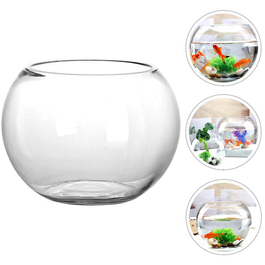 Round Glass Fish Bowl Home Aquarium Desktop Terrarium Small Tank Vase Planter Box Clear Keeper Garden Decor Vases