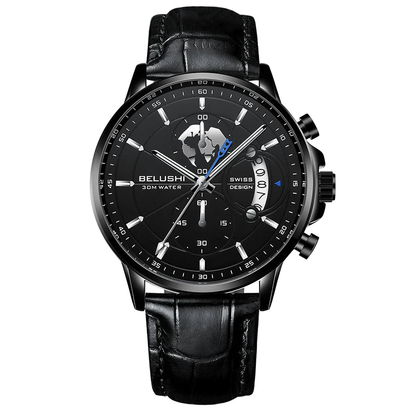Mens Watches Waterproof Chronograph Sports Watches Men Quartz Wristwatches Brand Luxury Leather Watch For Men Casual Business