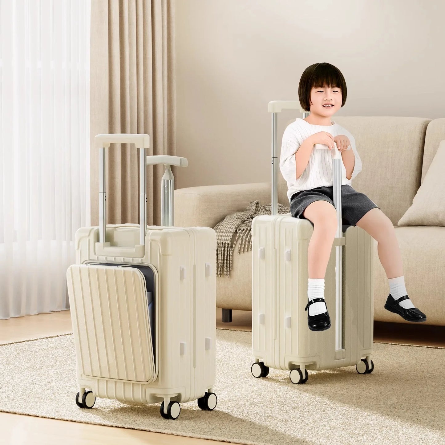 Double Trolley Children's Luggage New Ride on Suitcase  20 Inch Boarding Box Rear Opening Laptop Bag Sturdy and Durable Suitcase