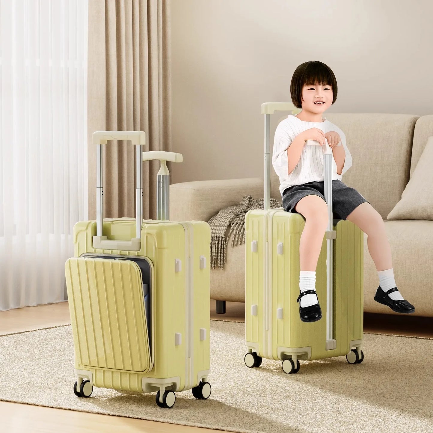 Double Trolley Children's Luggage New Ride on Suitcase  20 Inch Boarding Box Rear Opening Laptop Bag Sturdy and Durable Suitcase