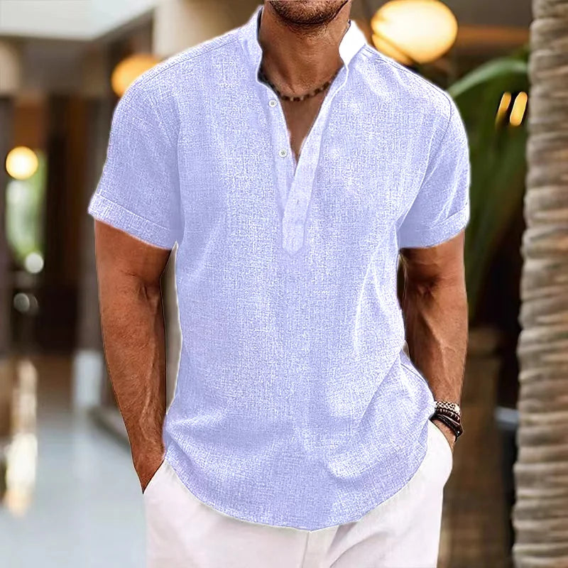 Men's Clothing New Style Summer Loose Casual 8 Solid Color Linen Shirt High Quality Fashion Comfortable Mens Short-Sleeved Shirt