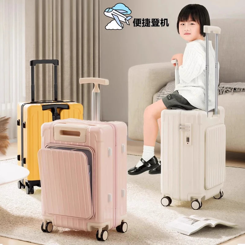 Double Trolley Children's Luggage New Ride on Suitcase  20 Inch Boarding Box Rear Opening Laptop Bag Sturdy and Durable Suitcase