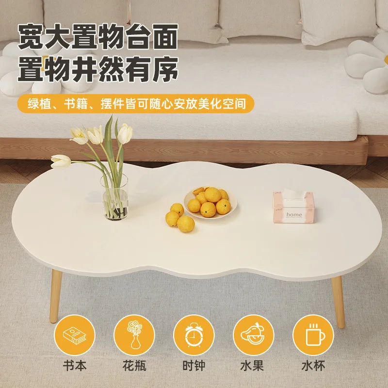 Formwell 80*40cm top Peanut-Shaped Coffee Table Sofa Table Accent Table for Living Room easy assembling solid wood legs