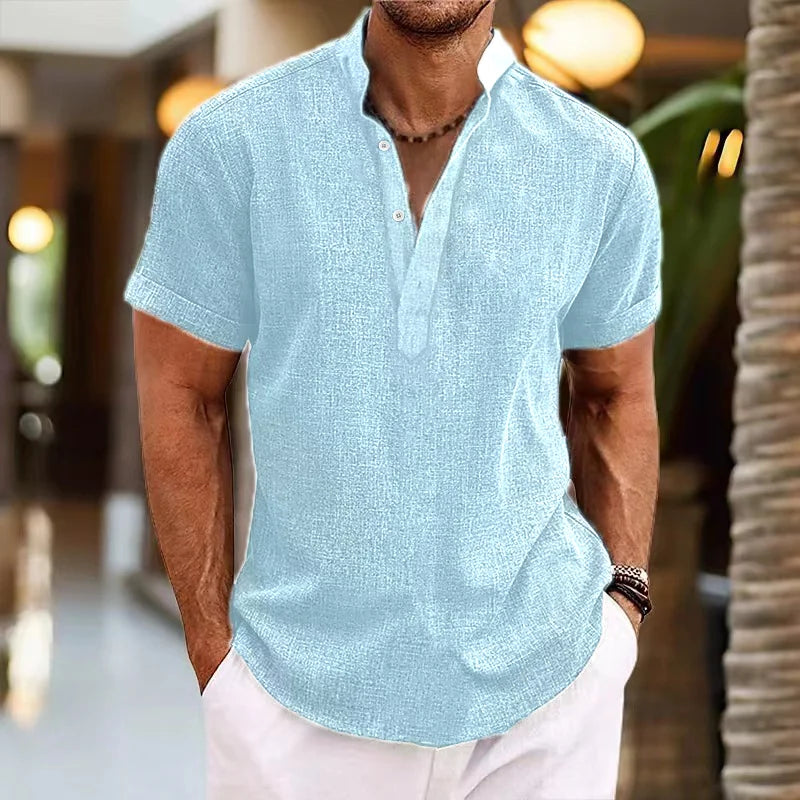 Men's Clothing New Style Summer Loose Casual 8 Solid Color Linen Shirt High Quality Fashion Comfortable Mens Short-Sleeved Shirt