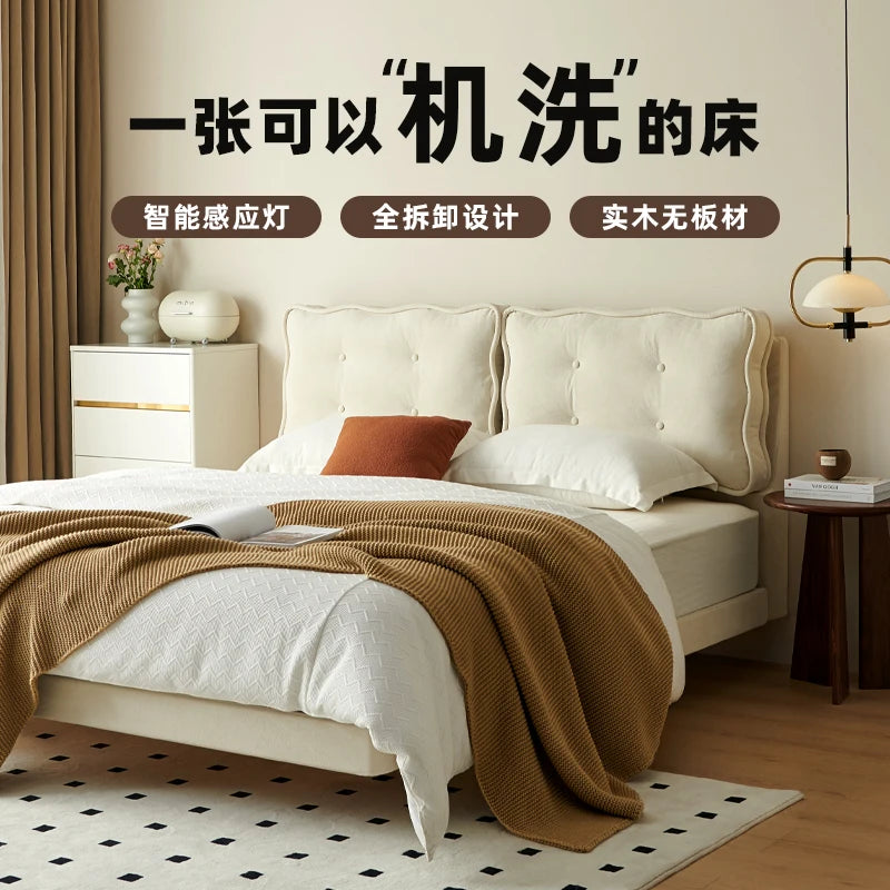 Backrest Girls Double Bed Modern Loft White Sleeper Luxury Floating Bed Frame 180X200Cm Adults Camas De Dormitorio Furniture