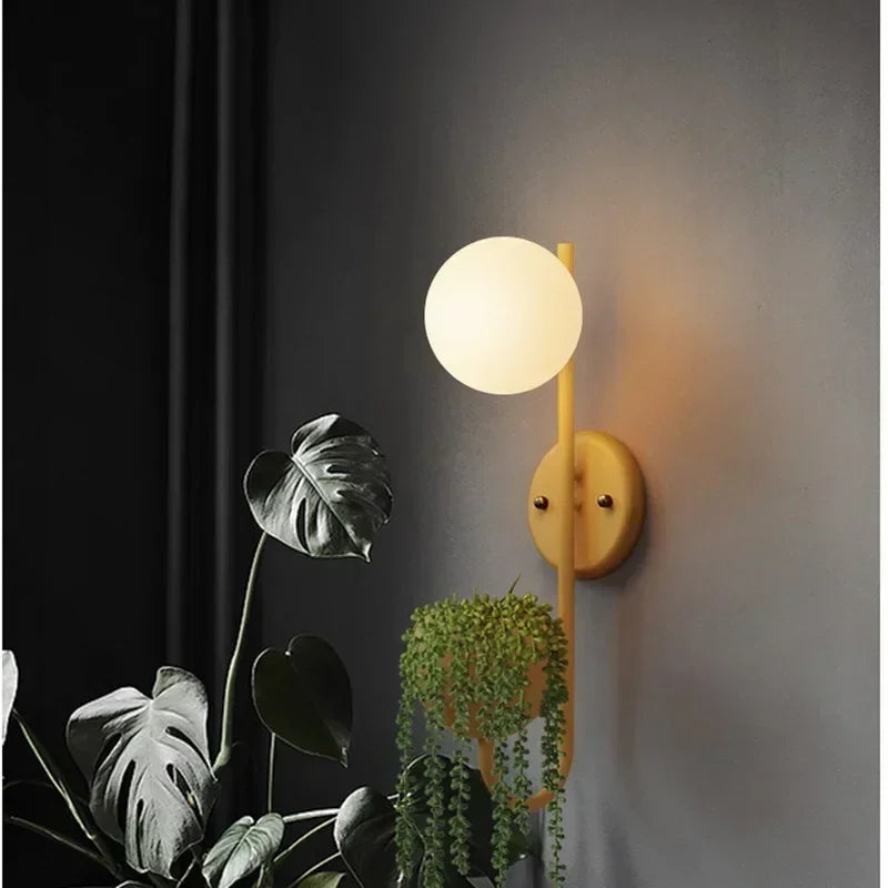 Home Decor Led Lamp Fixture Lighting Glass Ball Nordic Creative Wall Sconce for Bedroom Living Room Plant Kids Luminaire Bedside