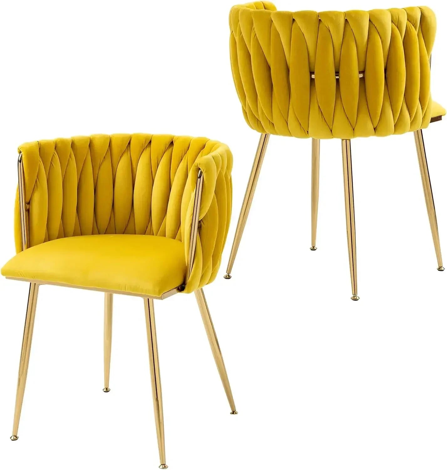 Woven Dining Chairs Set of 6, Velvet Upholstered Dining Chairs with Gold Metal Legs,Modern Accent Chairs(Beige)
