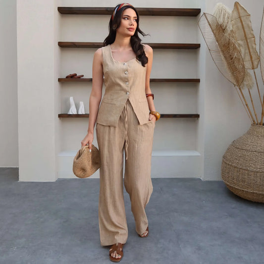 Women's Clothing 2024 Spring Summer New Fashionable Vest Pants Collage Splicing Pure Sleeveless Color Temperament Casual Suit