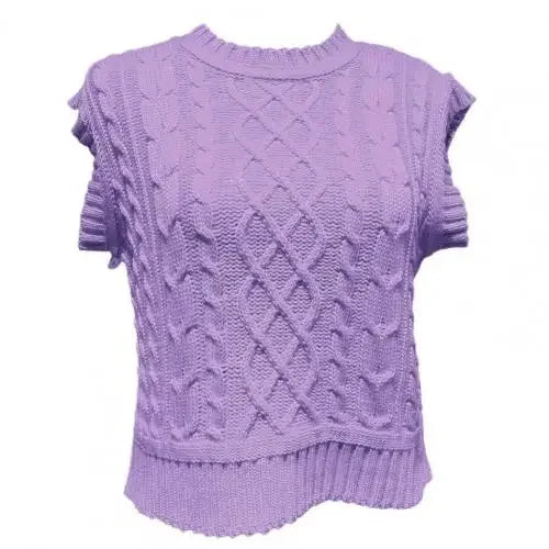 Women's Clothing Chic O Neck Pink Knitted Vest All Match Streetwear Short Sleeveless Pullover Knitted Waistcoat
