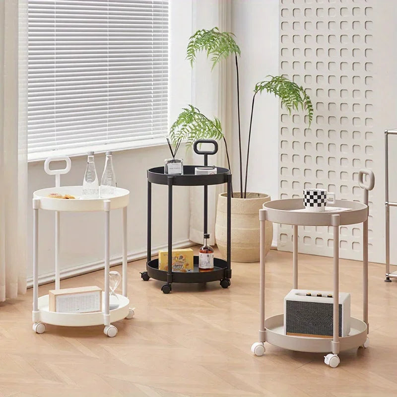2-Tier Elegant Side Table with Wheels - Trolley Table in Living Room Simple Sofa Table with Handle Easy To Move Coffee Table