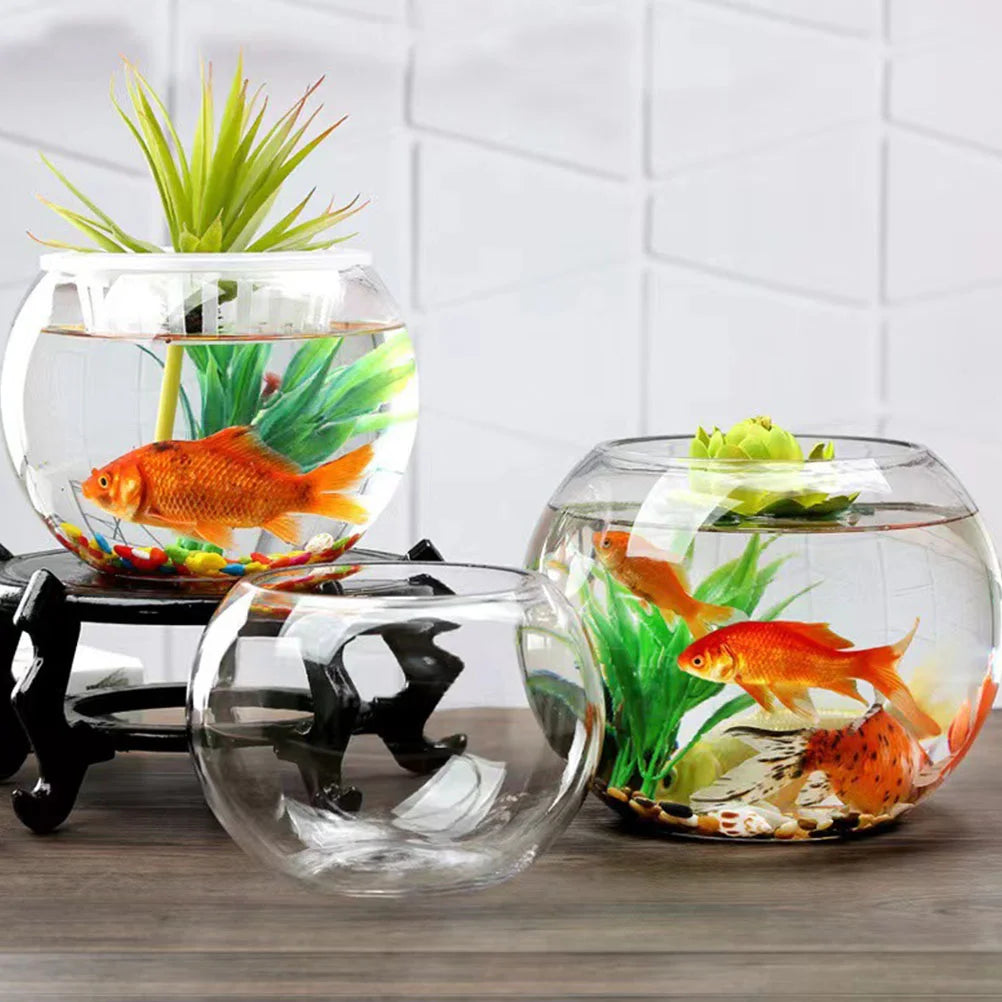 Round Glass Fish Bowl Home Aquarium Desktop Terrarium Small Tank Vase Planter Box Clear Keeper Garden Decor Vases