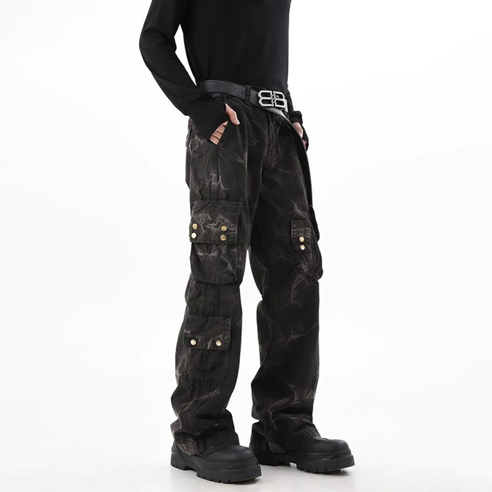 Mens Jeans Washed Cargo Casual Pants Spring Streetwear Fashion Youth Campus Versatile Straight Pants Men'S Clothing 2025 New