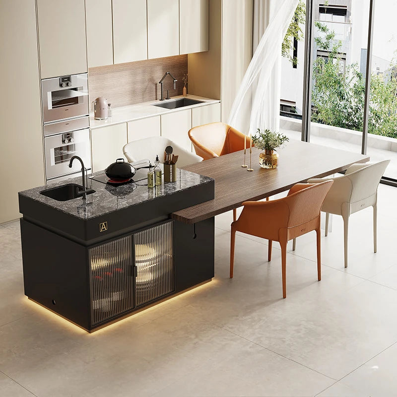 Solid Wood Island Dining Table Integrated Electric Telescopic Multi-functiona lRestaurant Tables Integrated Table Furniture Home