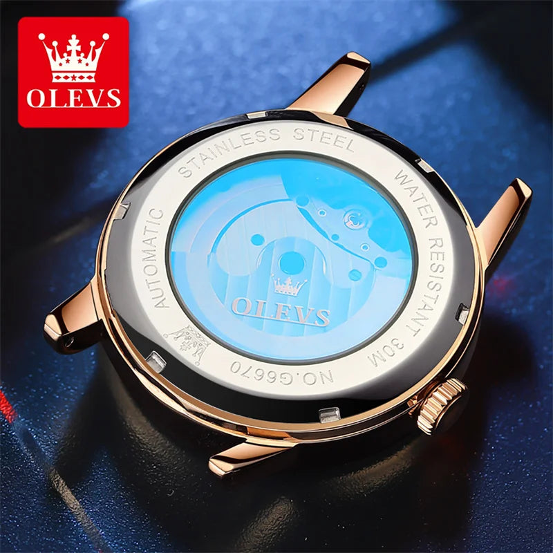 Watches Mens OLEVS Top Brand Luxury Casual Leather Tourbillon Mechanical Men's Watch Skeleton Automatic Clock Male Waterproof