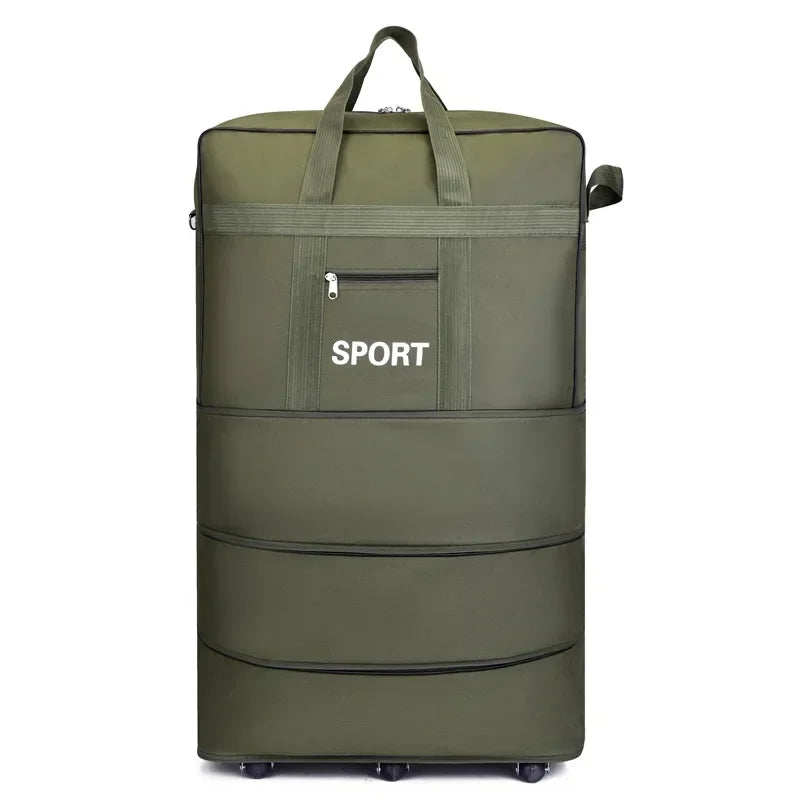 Air Checked Folding Large Capacity Oversized Backpack Storage Bag W/Pulley Lightweight Luggage Travel Suitcase Maletas De Viaje