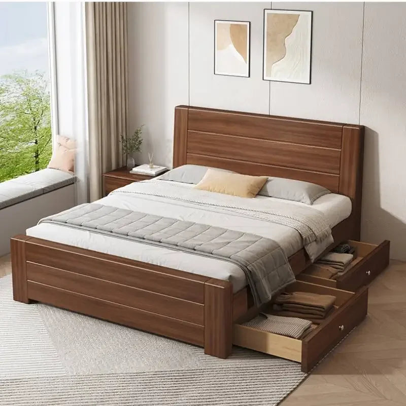 Wooden Cheap Storage Bed Bedroom Elegant Pretty Luxury Full Size Frame Bed Bases Queen Home Cama Box Casal House Accessories