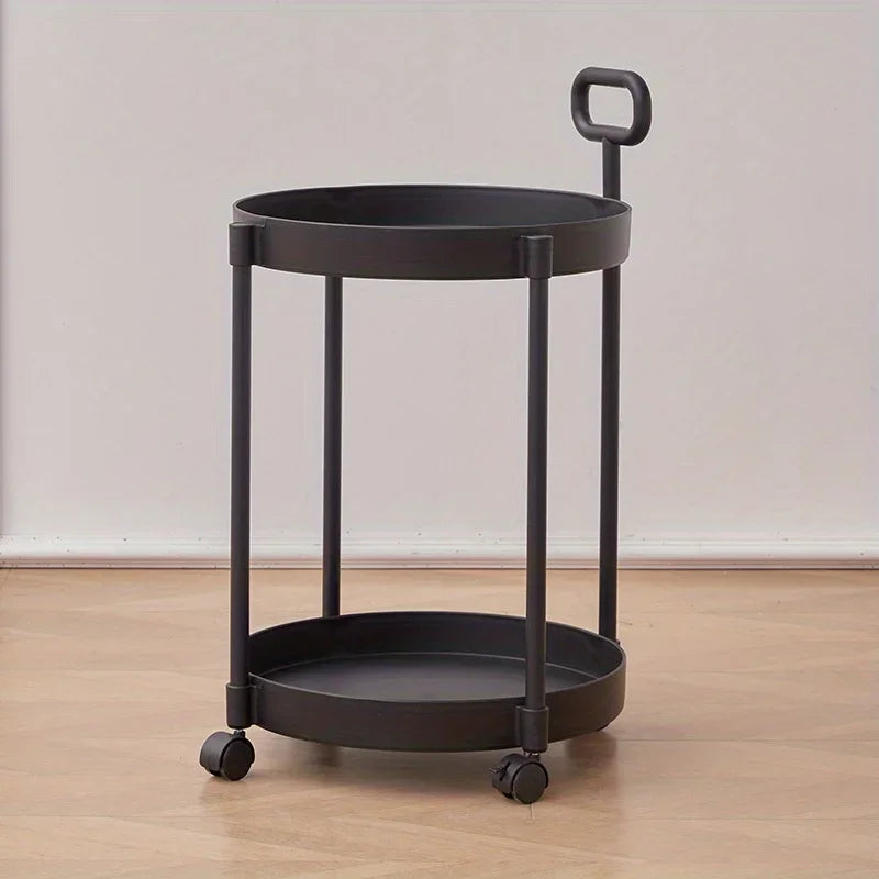 2-Tier Elegant Side Table with Wheels - Trolley Table in Living Room Simple Sofa Table with Handle Easy To Move Coffee Table