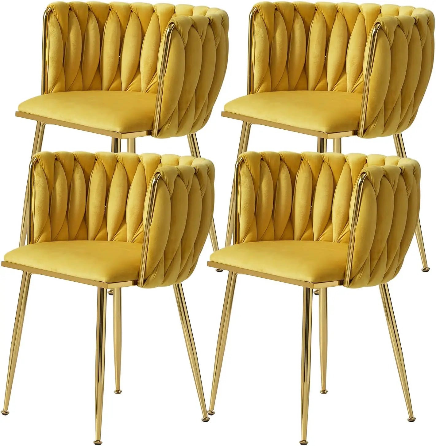 Velvet Dining Chairs Set of 6,Modern Dining Chair with Golden Metal Legs, Woven Upholstered Chairs Dining Room,Kitchen