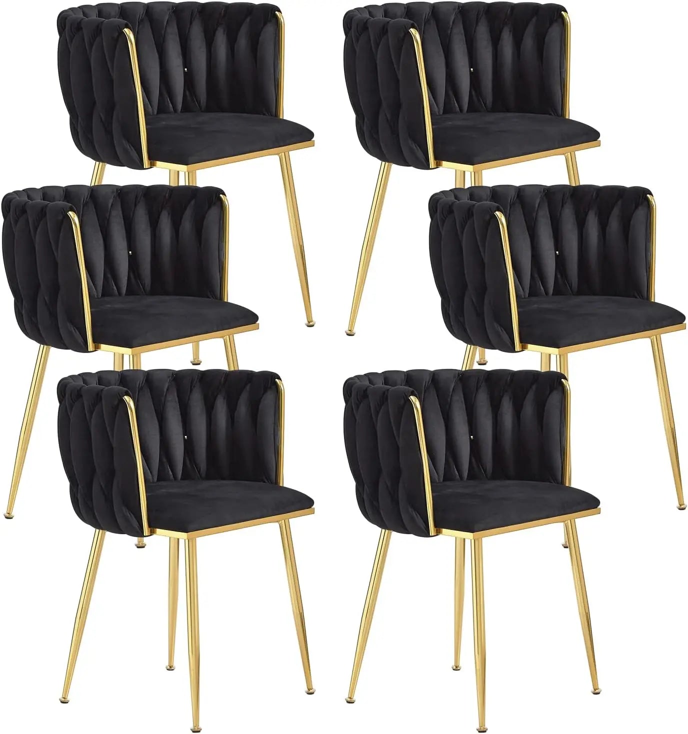 Velvet Dining Chairs Set of 6,Modern Dining Chair with Golden Metal Legs, Woven Upholstered Chairs Dining Room,Kitchen