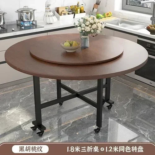 Solid Wood Round Dining Table Folding Restaurant Entryway Rolling Portable Dining Table High Living Room Muebles Home Furniture