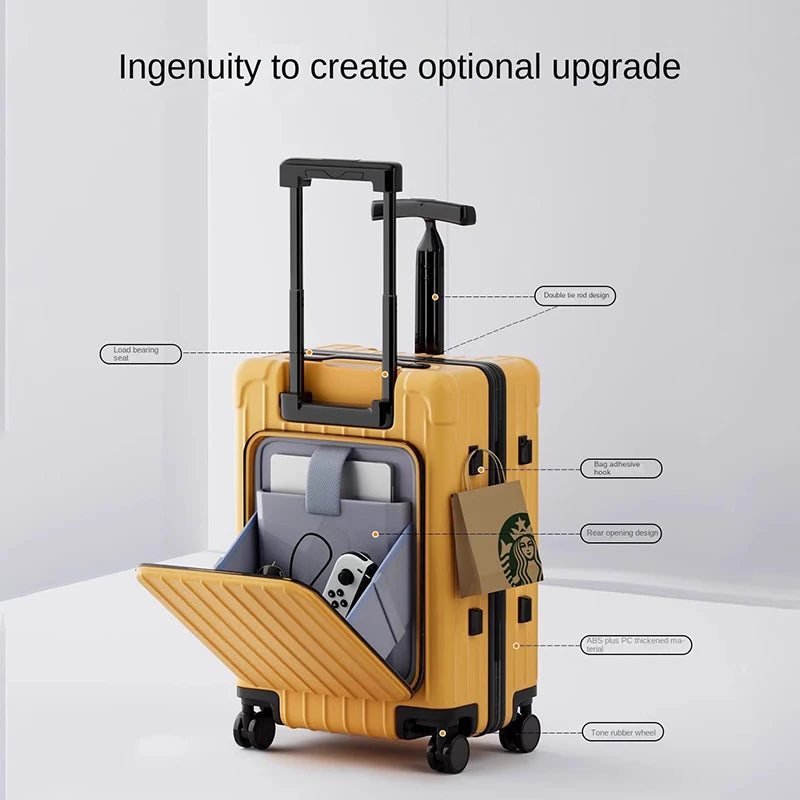 Double Trolley Children's Luggage New Ride on Suitcase  20 Inch Boarding Box Rear Opening Laptop Bag Sturdy and Durable Suitcase