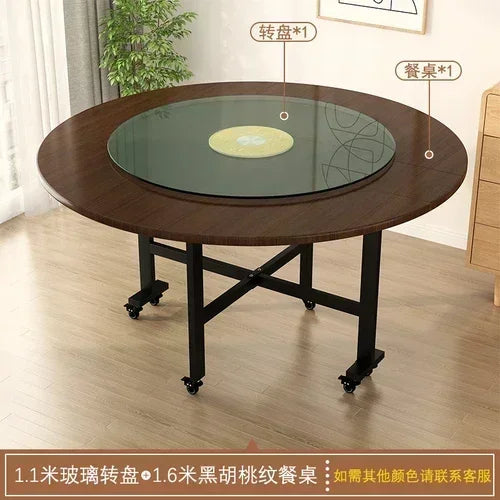 Solid Wood Round Dining Table Folding Restaurant Entryway Rolling Portable Dining Table High Living Room Muebles Home Furniture