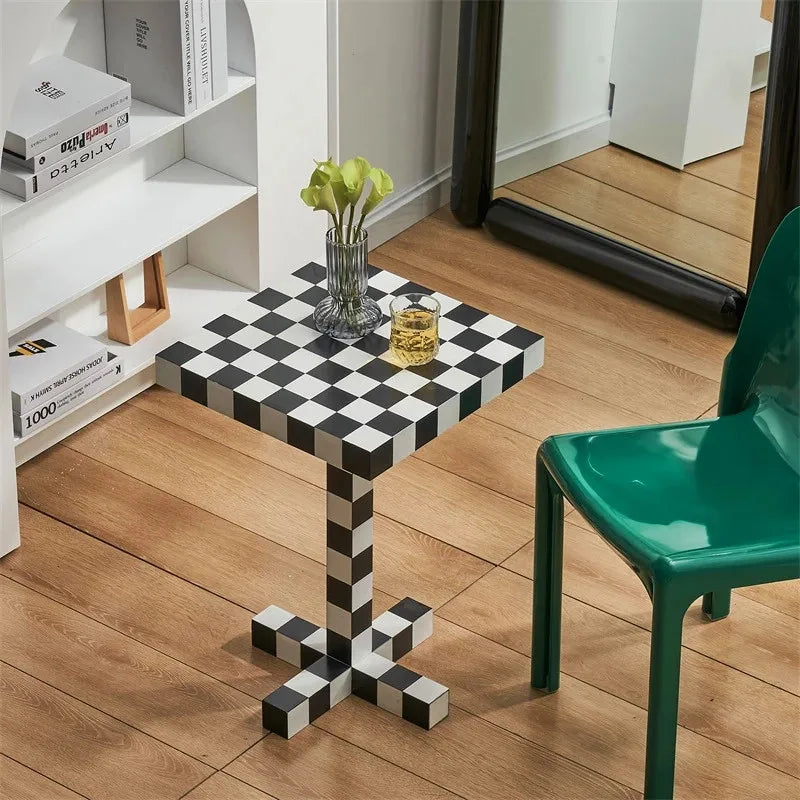 Small Square Chess Table, Checker Board, Sofa Side Coffee Table, Living Room Furniture, Modern and Affordable Luxury