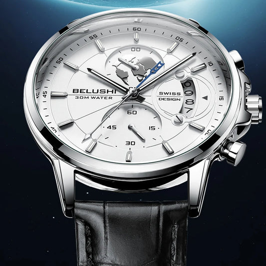 Mens Watches Waterproof Chronograph Sports Watches Men Quartz Wristwatches Brand Luxury Leather Watch For Men Casual Business