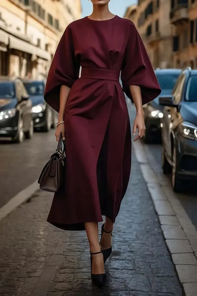 2025 Women's Clothing Fashion Black Dress Temperament Elegant Casual Waist-closing Maxi Bat Sleeve Dresses For Women Robe Femel