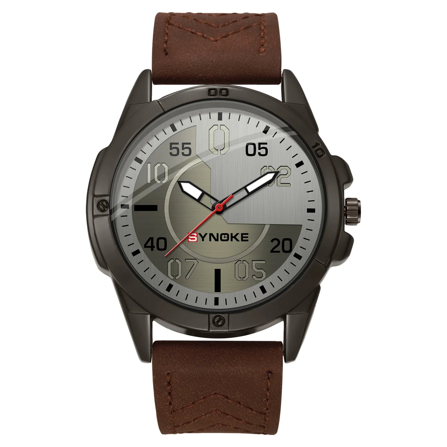 Mens Quartz Watch - Round Dial, PU Leather Strap, 30m Water Resistant, Alloy Case, SYNOKE Watch