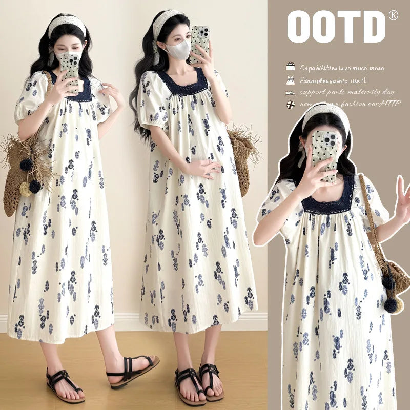 Pregnant Women's Clothing 2025 New Summer Thin Style High-end Mid Length Dress