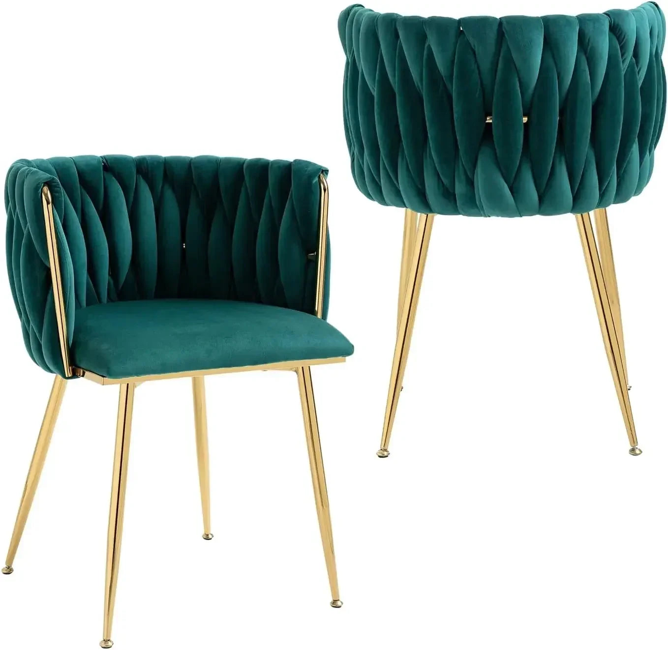 Woven Dining Chairs Set of 6, Velvet Upholstered Dining Chairs with Gold Metal Legs,Modern Accent Chairs(Beige)