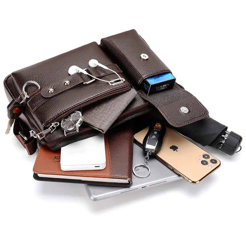 Fashion Men's Shoulder Bag Business Man Crossbody Bags PU Leather Male Handbag Briefcase Travel Messenger Bag Mens Bag