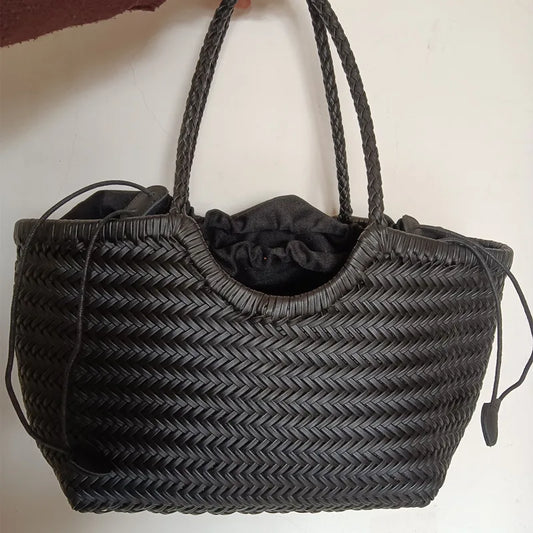 Handbags Women's Genuine Leather Shoulder Bag Luxury Woven Casual Shopping Bag Vintage Basket Tote Large Cowhide Hand Bags Lady